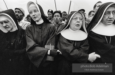 Nuns singing outside Brown Chapel, Selma 1965. After Bloody Sunday, King asked religious leaders from around the country to come to Selma to participate in the planned Selma-to-Montgomery march, an appeal that drew a wide response.