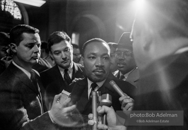 King after learning of the removal of the federal injunction against a march from Selma to Montgomery, Montgomery 1965.