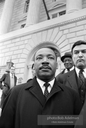 King after learning of the removal of the federal injunction against a march from Selma to Montgomery, Montgomery 1965. King after learning of the removal of the federal injunction against a march from Selma to Montgomery, Montgomery 1965.