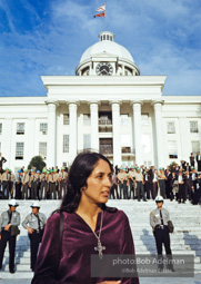 Joan Baez in front of the cradle of the Confederacy, Montgomery, Alabama, 1965