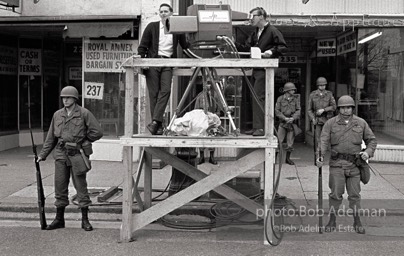 Army troops guard television crew at memorial service following the assasination of Martin Luther King, Jr. Memphis Tennessee, 1968.