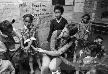 Innovative-English Infants School. New York City, 1970-Deborah Meirs' classroom; she later became an expert on improving public eduction. She put an emphasis on children learning through play rather than teaching, small class size, fostering children's curiosity and interest.BIS_144_08a-33 001