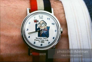 Time runs backward on watch with a cartoon of himself as 