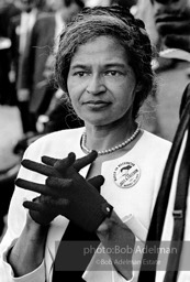 Honored guest, Rosa Parks, heroin of the Movement, awaits the opening remarks. Washington D.C. Augist 28, 1963