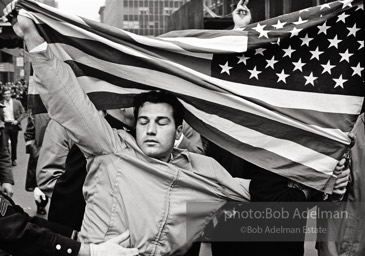 Pro Vietnam war demonstrator at the largest anti-war demonstration to date starting at the UN Building and addressed by Martin Luther King Jr. New York City, 1967.