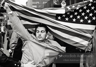 Pro Vietnam war demonstrator at the largest anti-war demonstration to date starting at the UN and addressed by Martin Luther King Jr. New York City, 1967.