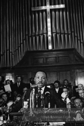 Dr. King eulogizes the slain civil rights crusader, the Rev. James Reeb, at the Brown Chapel. Selma Alabama. 1965