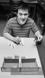 Ex Mental Patients in Halfway House working, sorting buttons. as part of rehabliitation program. Brooklyn,  NY, 1972.