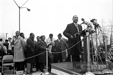 Martin Luther King addresses the largest peace demonstration against the Vietnam war at the United Nations Plaza. NYC.April 15. 1967