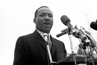 Martin Luther King addresses the largest peace demonstration against the Vietnam war at the United Nations Plaza. NYC.April 15. 1967