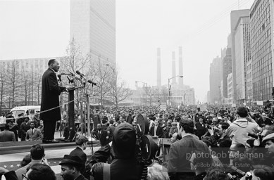 Martin Luther King addresses the largest peace demonstration against the Vietnam war at the United Nations Plaza. NYC.April 15. 1967