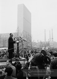 Martin Luther King addresses the largest peace demonstration against the Vietnam war at the United Nations Plaza. NYC.April 15. 1967