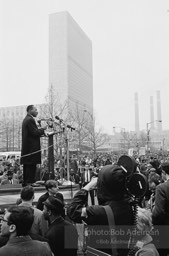 Martin Luther King addresses the largest peace demonstration against the Vietnam war at the United Nations Plaza. NYC.April 15. 1967