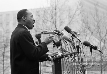 Martin Luther King addresses the largest peace demonstration against the Vietnam war at the United Nations Plaza. NYC.April 15. 1967