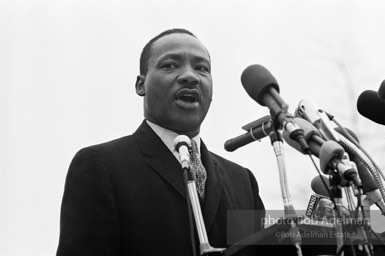 Martin Luther King addresses the largest peace demonstration against the Vietnam war at the United Nations Plaza. NYC.April 15. 1967