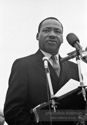 Martin Luther King addresses the largest peace demonstration against the Vietnam war at the United Nations Plaza. NYC.April 15. 1967