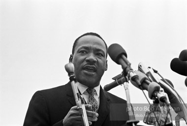 Martin Luther King addresses the largest peace demonstration against the Vietnam war at the United Nations Plaza. NYC.April 15. 1967