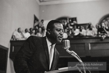 RAlph Abernathy speaks to a packed house at the 16th Street Baptist Church. Birmingham, AL, 1963.