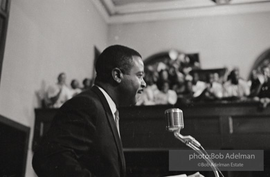 RAlph Abernathy speaks to a packed house at the 16th Street Baptist Church. Birmingham, AL, 1963.