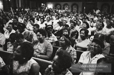 The audience responds as Martin Luther King and Ralph Abernathy speak at the 16th Stret Baptist Church. Birmingham Alabama, 1963.