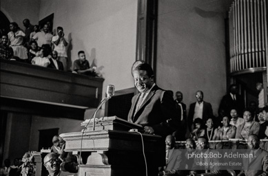 RAlph Abernathy speaks to a packed house at the 16th Street Baptist Church. Birmingham, AL, 1963.