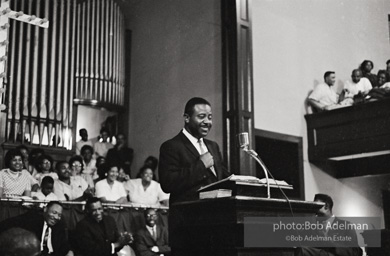 Ralph Abernathy speaks to a packed house at the 16th Street Baptist Church. Birmingham, AL, 1963.