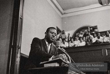 Ralph Abernathy speaks to a packed house at the 16th Street Baptist Church. Birmingham, AL, 1963.