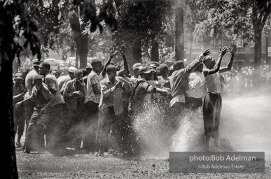 Unified resistance, Kelly Ingram Park, Birmingham 1963
Demonstrators quickly learned that by huddling together they could use their combined strength to withstand the blast of the fire hoses. Unified resistance, Kelly Ingram Park, Birmingham 1963
Demonstrators quickly learned that by huddling together they could use their combined strength to withstand the blast of the fire hoses.