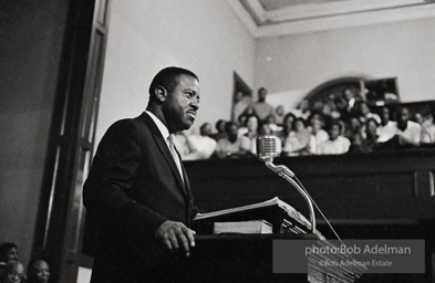 Ralph Abernathy speaks to a packed house at the 16th Street Baptist Church. Birmingham, AL, 1963.