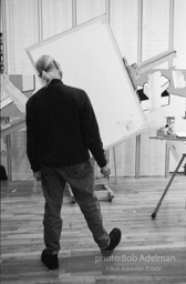 Roy Lichtenstein, while working on his painting Interior with Woman Leaving. 1996.-photo©Bob Adelman, artwork ©Estate of Roy Lichtenstein