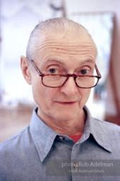 Roy Lichtenstein in his studio while at work on his Chinese Landscapes. 1996.-photo©Bob Adelman, artwork ©Estate of Roy Lichtenstein