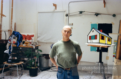 Roy Lichtenstein with House I (maquette) and Woman: Sunlight sculpture. 1997.-photo©Bob Adelman, artwork ©Estate of Roy Lichtenstein