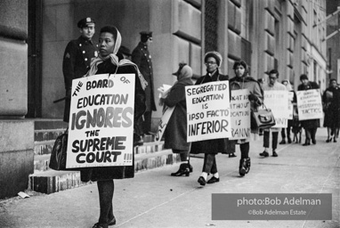 -CORE volunteers picket outside of the Board of Education. Brooklyn chapter of the Congress of Racial Equality sit-in at P.S. 200. November, 1962.BE_21-28 001