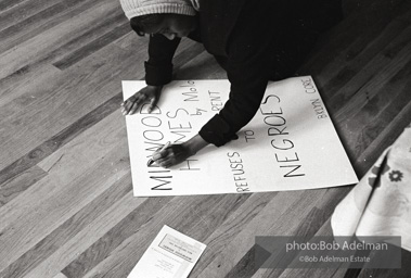 Brooklyn Congress of Racial Equality sit-in against unfair housing policy at Midwood Homes and Westwood Federal savings and loans. Began on Christmas day, 1962. New York City, January, 1963.