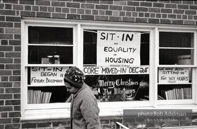 Brooklyn Congress of Racial Equality sit-in against unfair housing policy at Midwood Homes and Westwood Federal savings and loans. Began on Christmas day, 1962. New York City, January, 1963.