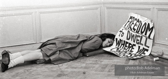 Brooklyn Congress of Racial Equality sit-in against unfair housing policy at Midwood Homes and Westwood Federal savings and loans. Began on Christmas day, 1962. New York City, January, 1963.