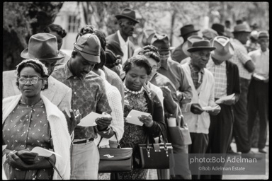 Frank Robinson, CORE field secretary in South Carolina, organized a protest where hundreds of black voters conducted a stand-in to call attention to their inability to register to vote because of lack of staff and the nature of the registration process. Kingstree, SC, March, 1963