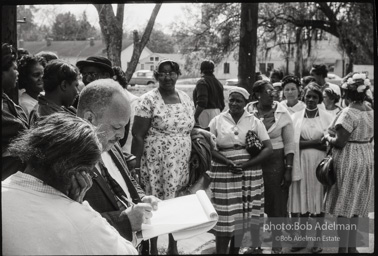 Frank Robinson, CORE field secretary in South Carolina, organized a protest where hundreds of black voters conducted a stand-in to call attention to their inability to register to vote because of lack of staff and the nature of the registration process. Kingstree, SC, March, 1963