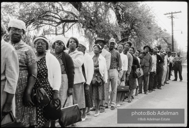 Frank Robinson, CORE field secretary in South Carolina, organized a protest where hundreds of black voters conducted a stand-in to call attention to their inability to register to vote because of lack of staff and the nature of the registration process. Kingstree, SC, March, 1963