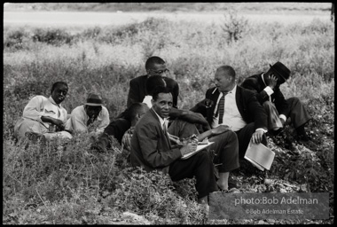 Frank Robinson, CORE field secretary in South Carolina, organized a protest where hundreds of black voters conducted a stand-in to call attention to their inability to register to vote because of lack of staff and the nature of the registration process. Kingstree, SC, March, 1963