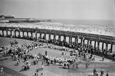 On the boardwalk in Atlantic City, New Jersey, Students gather outside the Democratic National Convention in support for the Mississippi Freedom Democratic Party.1964.