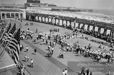 On the boardwalk in Atlantic City, New Jersey, Students gather outside the Democratic National Convention in support for the Mississippi Freedom Democratic Party.1964.