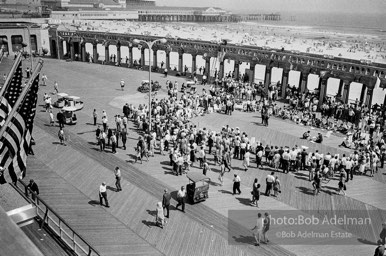 On the boardwalk in Atlantic City, New Jersey, Students gather outside the Democratic National Convention in support for the Mississippi Freedom Democratic Party.1964.