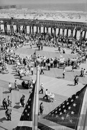 On the boardwalk in Atlantic City, New Jersey, Students gather outside the Democratic National Convention in support for the Mississippi Freedom Democratic Party.1964.