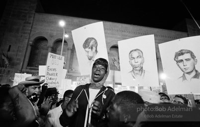 Nighttime demonstration in support of the Mississippi Freedom Democratic Party, with images of slain civil rights workers Schwerner, Chaney and Goodman, Atlantic City, NJ 1964