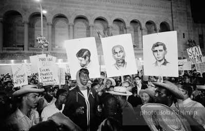 Nighttime demonstration in support of the Mississippi Freedom Democratic Party, with images of slain civil rights workers Schwerner, Chaney and Goodman, Atlantic City, NJ 1964