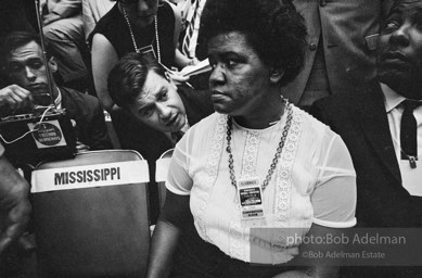 Members of the Mississippi Freedom Democratic Party sitting in the seats of the Mississippi delegation on the floor of the Democratic National Convention, Atlantic City, NJ 1964