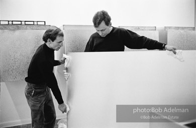 Donald Judd, minimalist sculptor, assembling his work for an exhibition at the Leo Castelli Gallery. circa 1966 Donald Judd, minimalist sculptor, assembling his work for an exhibition at the Leo Castelli Gallery. circa 1966