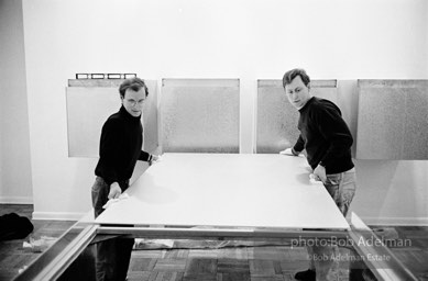 Donald Judd, minimalist sculptor, assembling his work for an exhibition at the Leo Castelli Gallery. circa 1966 Donald Judd, minimalist sculptor, assembling his work for an exhibition at the Leo Castelli Gallery. circa 1966