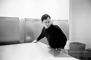 Donald Judd, minimalist sculptor, assembling his work for an exhibition at the Leo Castelli Gallery. circa 1966 Donald Judd, minimalist sculptor, assembling his work for an exhibition at the Leo Castelli Gallery. circa 1966